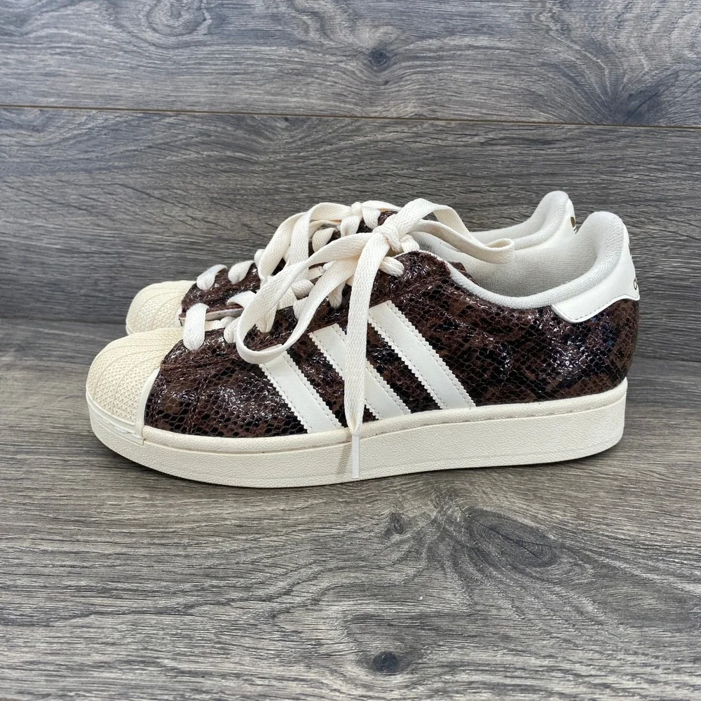 Adidas Superstar Sneakers Womens 8 Brown Snakeskin Shell Toe Leather Low Top